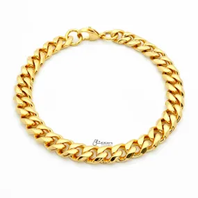 18K Gold I.P Stainless Steel Beveled Cuban Chain Bracelet - 9mm Width