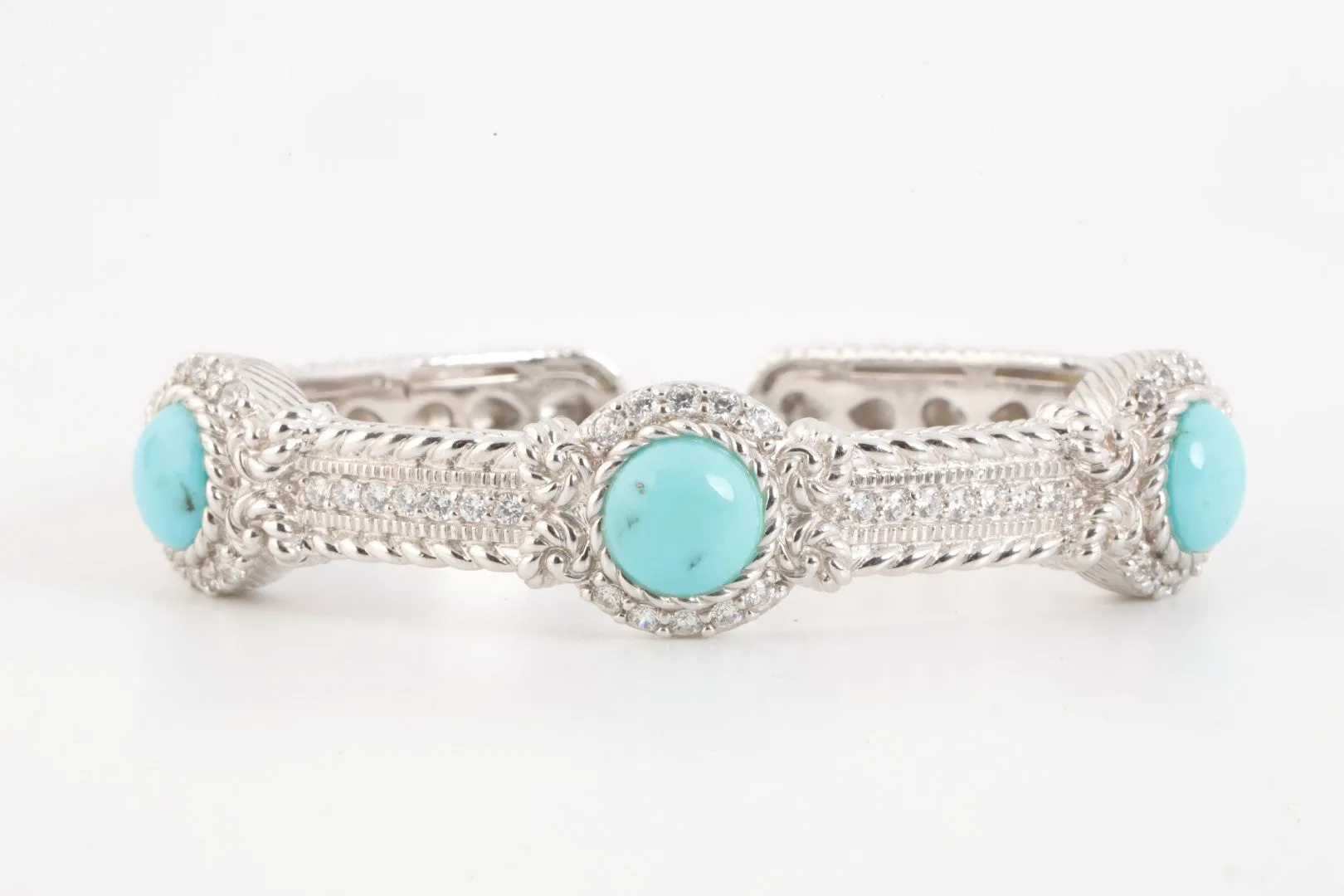 6.5" Judith Ripka 925 Silver 7.32tcw Turquoise 0.73tcw CZ Cuff Bracelet(43.41g.)