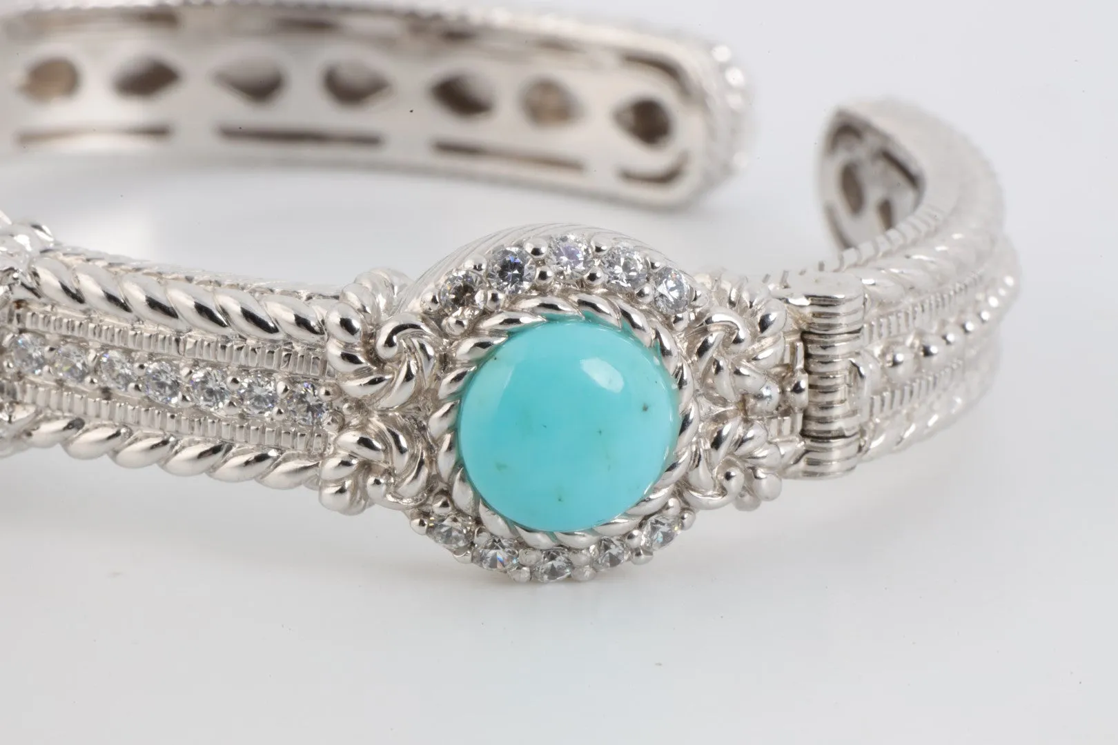 6.5" Judith Ripka 925 Silver 7.32tcw Turquoise 0.73tcw CZ Cuff Bracelet(43.41g.)