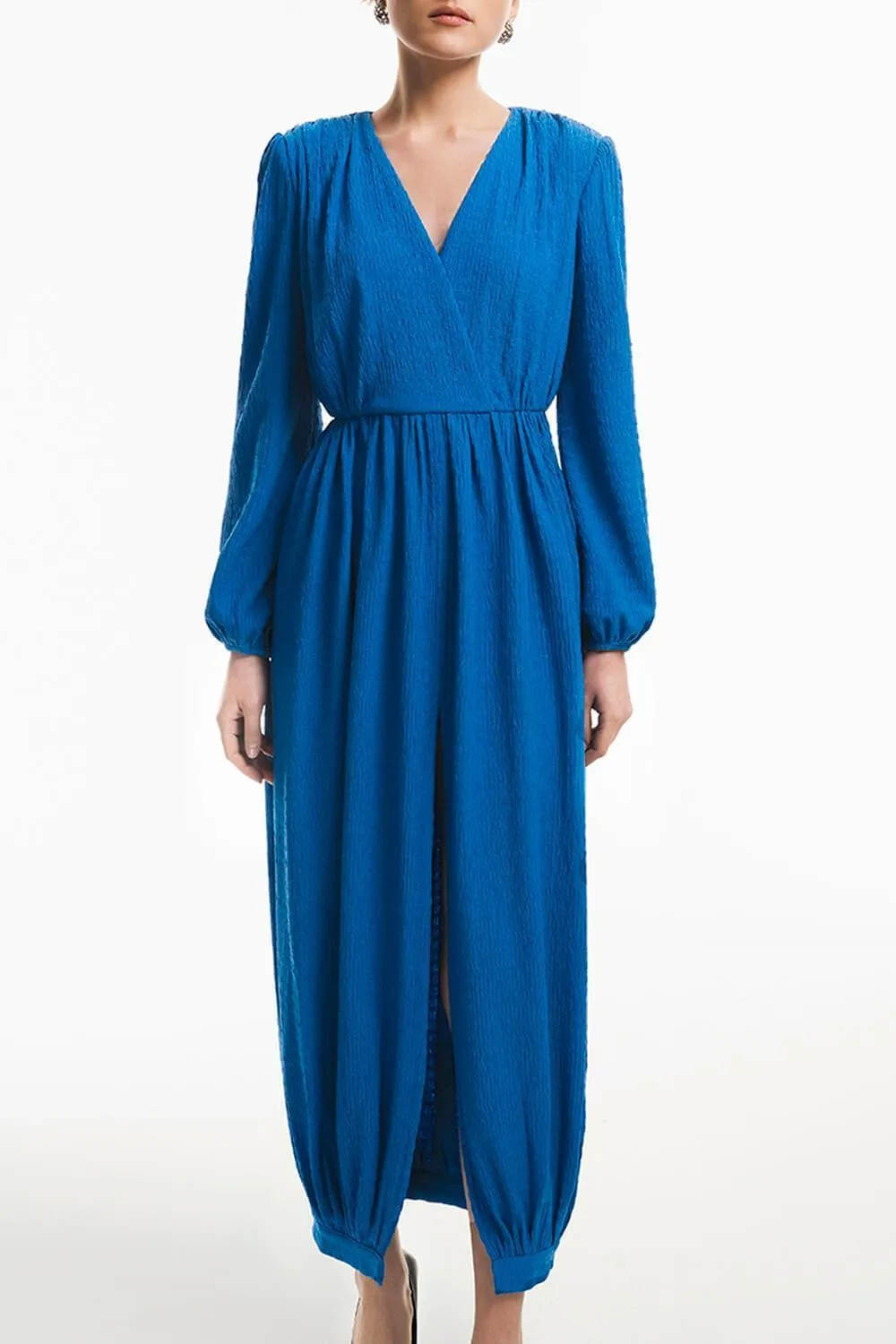 Amina Blouson V-Neck Jersey Ankle Length Dress