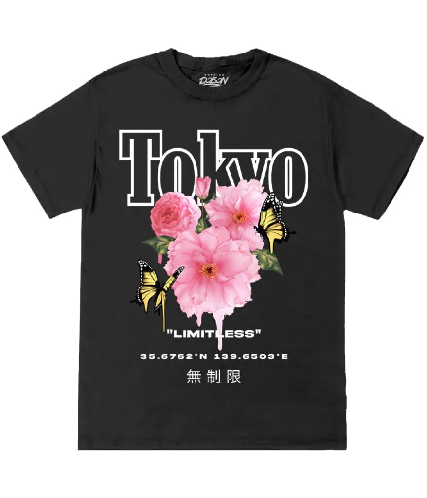 BIG SIZE TOKYO ROSE DRIP BUTTERFLY KANJI TEE