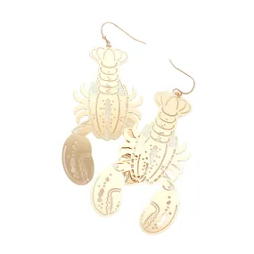 Brass Metal Cut Out Lobster Dangle Earrings