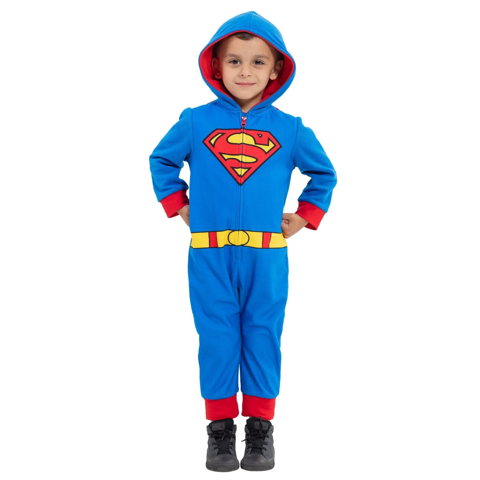 DC Comics Justice League Superman Zip Up Cosplay Fleece Coverall and Cape