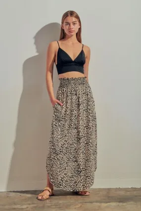 Leopard Print Pocketed Maxi Skirt