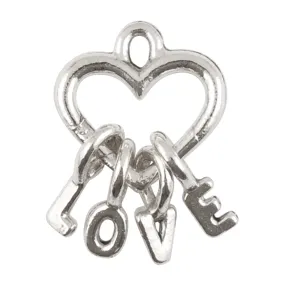 Pewter-19x15mm Pewter Heart Charm With Hanging Letters-L-O-V-E-Silver-Quantity 1